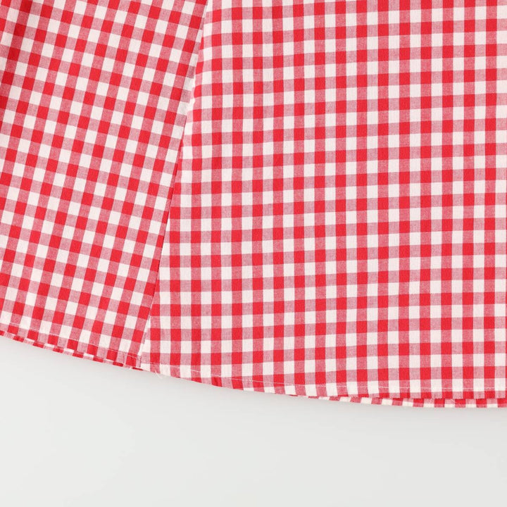 GRANITE Gingham Check Long Short-Sleeve Flared Dress, Made in USA, Women's Size M (Equivalent), Vintage cotton red type Vintage Second Hand