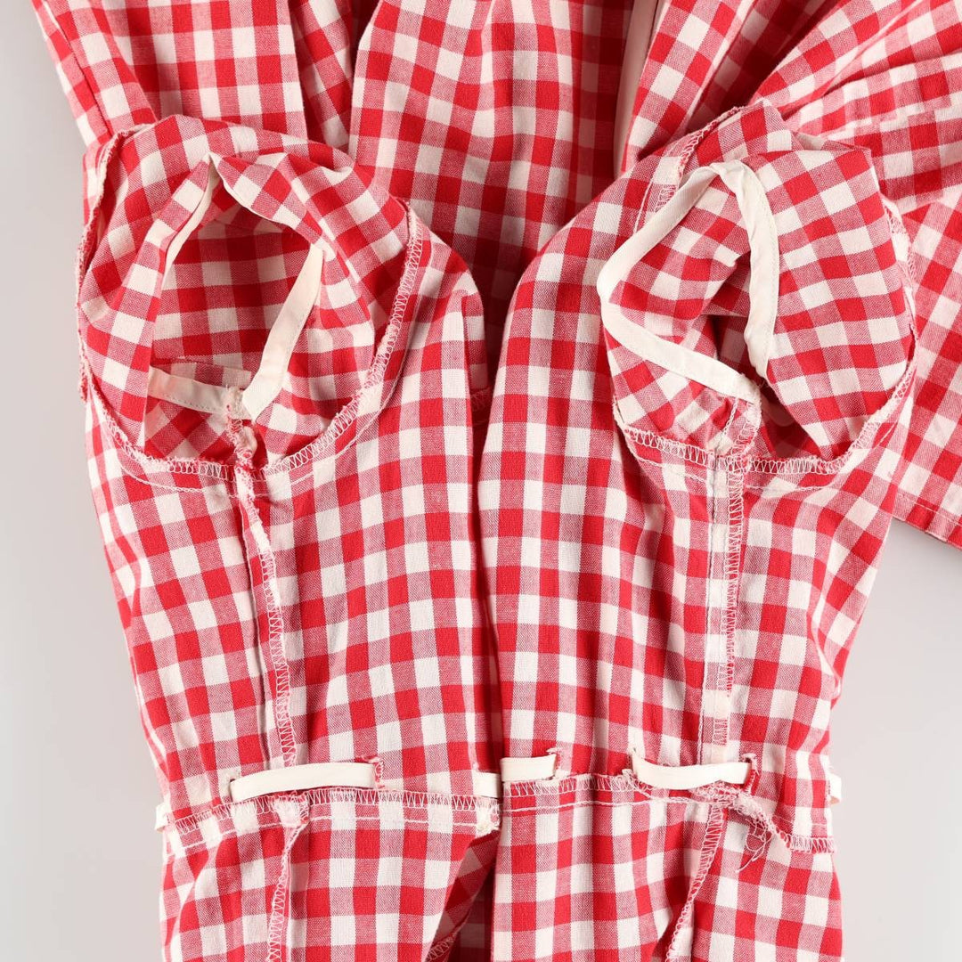 GRANITE Gingham Check Long Short-Sleeve Flared Dress, Made in USA, Women's Size M (Equivalent), Vintage cotton red type Vintage Second Hand
