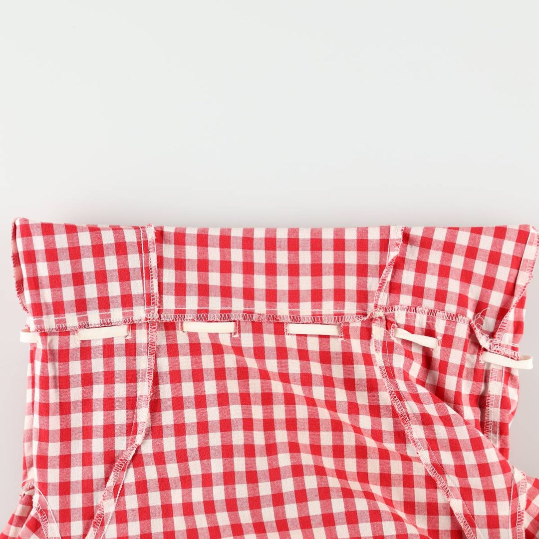 GRANITE Gingham Check Long Short-Sleeve Flared Dress, Made in USA, Women's Size M (Equivalent), Vintage cotton red type Vintage Second Hand