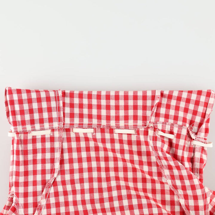 GRANITE Gingham Check Long Short-Sleeve Flared Dress, Made in USA, Women's Size M (Equivalent), Vintage cotton red type Vintage Second Hand