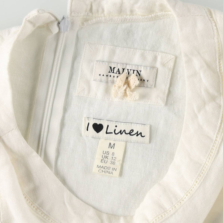 MALVIN I Love Linen Midi Sleeveless A-line Dress, Women's Size M (approx.), Vintage linen white type Vintage Second Hand