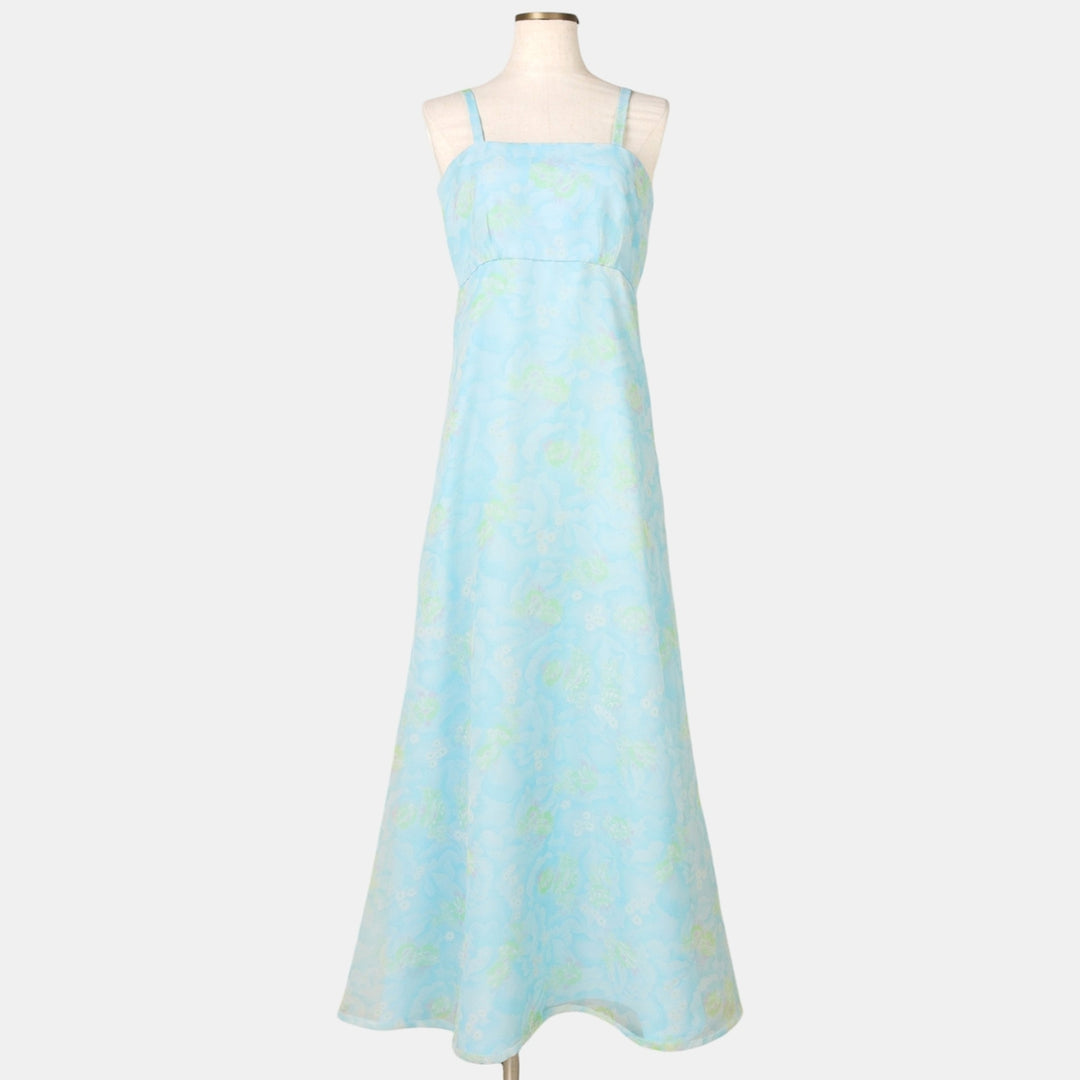 All-over floral print long camisole dress, women's size S equivalent, vintage. unclear blue type Vintage Second Hand