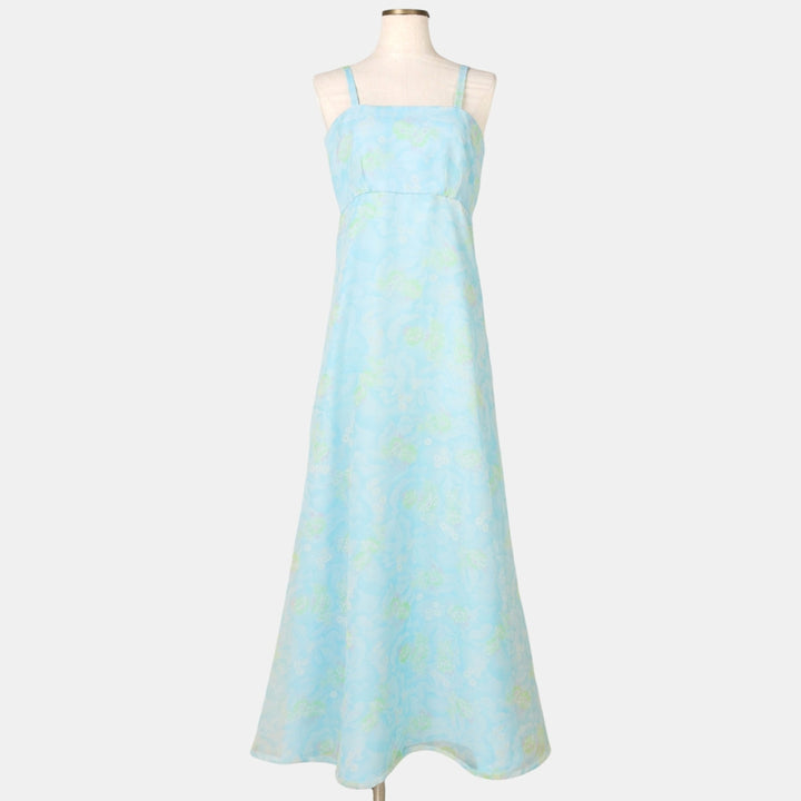 All-over floral print long camisole dress, women's size S equivalent, vintage. unclear blue type Vintage Second Hand