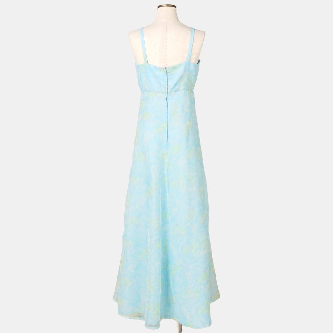 All-over floral print long camisole dress, women's size S equivalent, vintage. unclear blue type Vintage Second Hand
