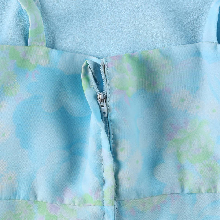 All-over floral print long camisole dress, women's size S equivalent, vintage. unclear blue type Vintage Second Hand