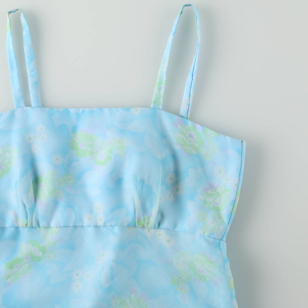 All-over floral print long camisole dress, women's size S equivalent, vintage. unclear blue type Vintage Second Hand
