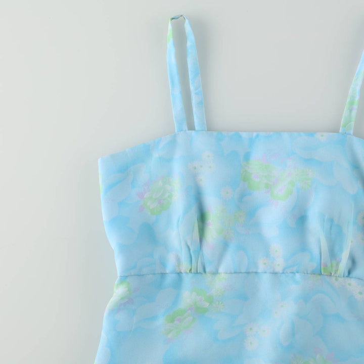All-over floral print long camisole dress, women's size S equivalent, vintage. unclear blue type Vintage Second Hand