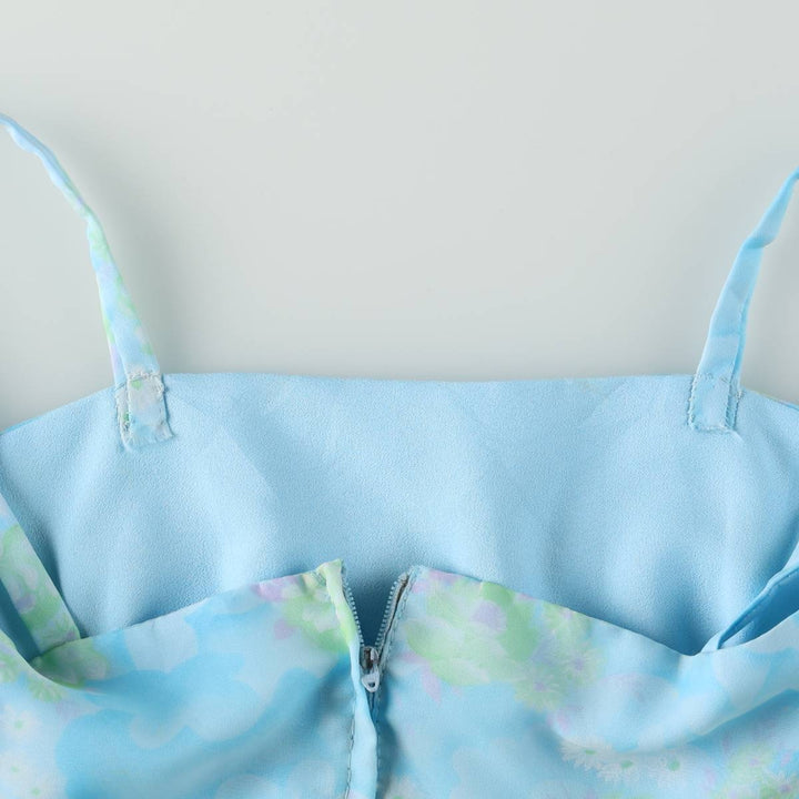 All-over floral print long camisole dress, women's size S equivalent, vintage. unclear blue type Vintage Second Hand