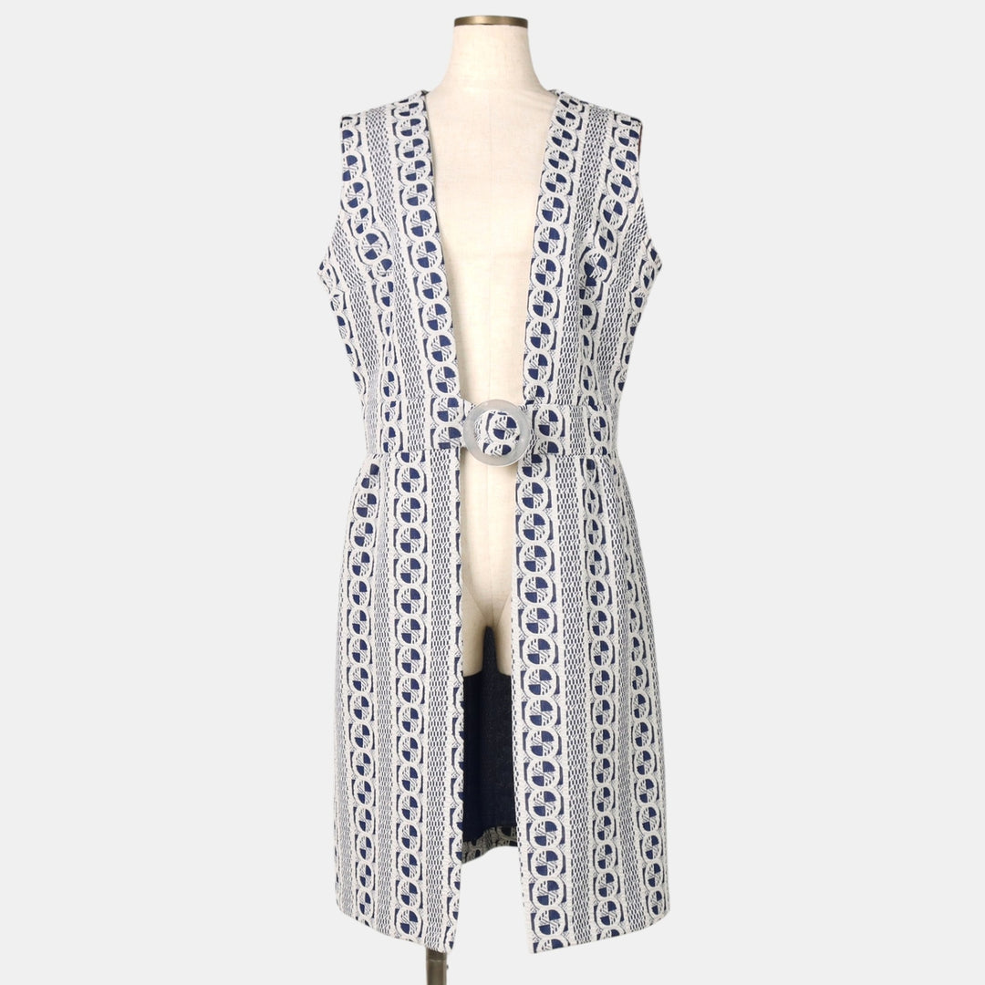 ~90'S all-over print long vest, made in USA, women's size XL equivalent, vintage. polyester Navy blue Vintage Second Hand