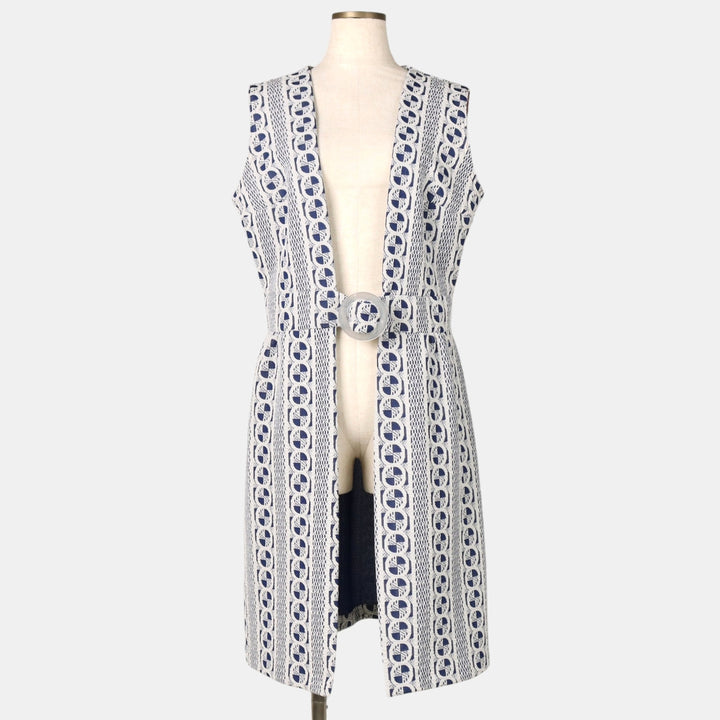 ~90'S all-over print long vest, made in USA, women's size XL equivalent, vintage. polyester Navy blue Vintage Second Hand
