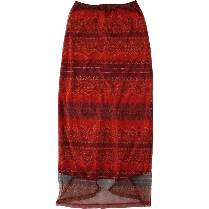 NEXT TO LOVE all-over print long tight skirt, made in the USA, women's size M equivalent. polyester red type Vintage Second Hand