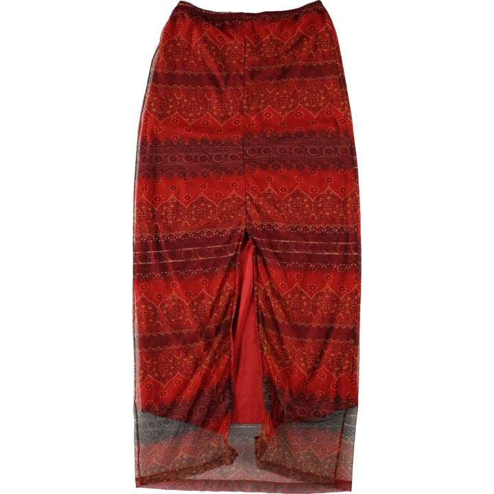 NEXT TO LOVE all-over print long tight skirt, made in the USA, women's size M equivalent. polyester red type Vintage Second Hand