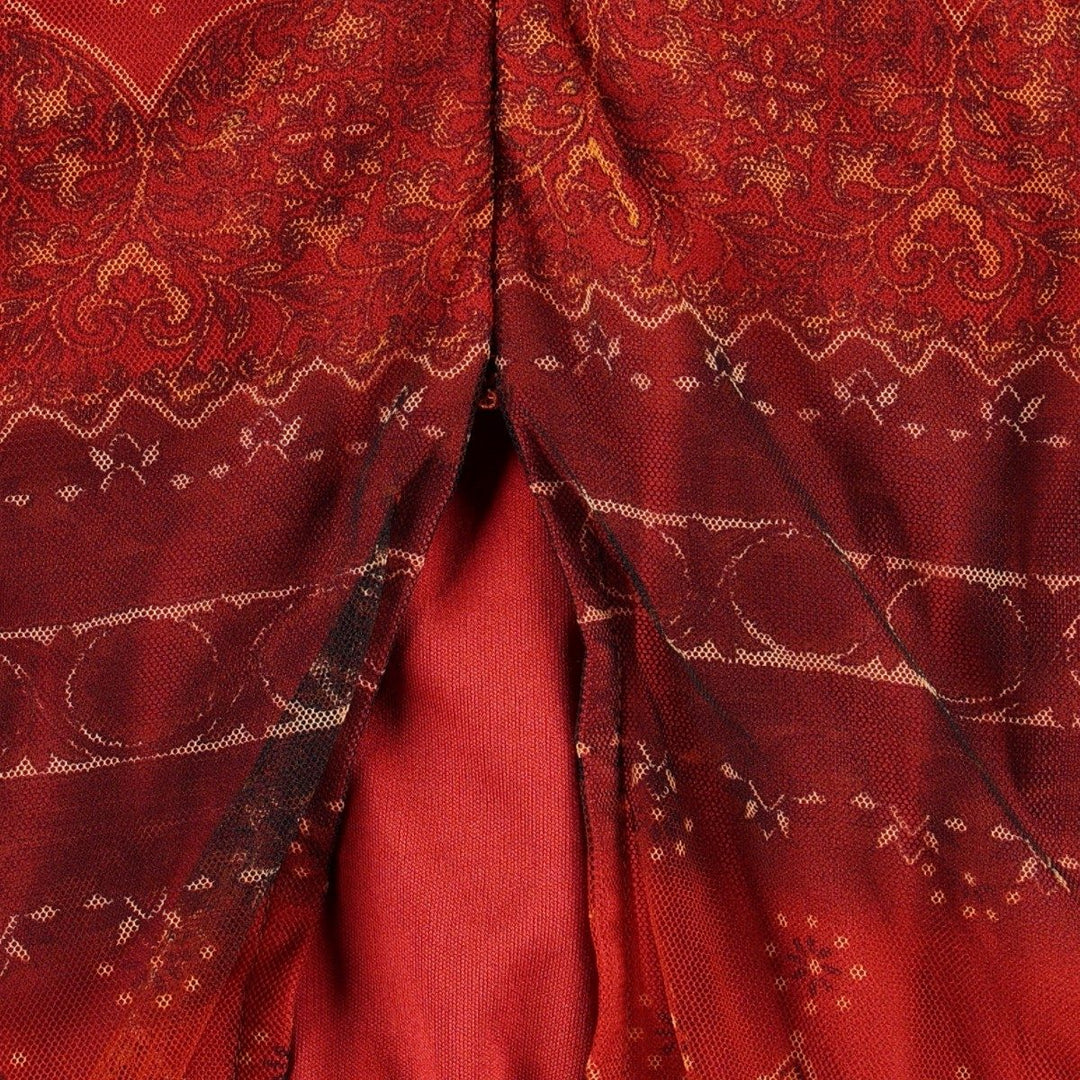 NEXT TO LOVE all-over print long tight skirt, made in the USA, women's size M equivalent. polyester red type Vintage Second Hand