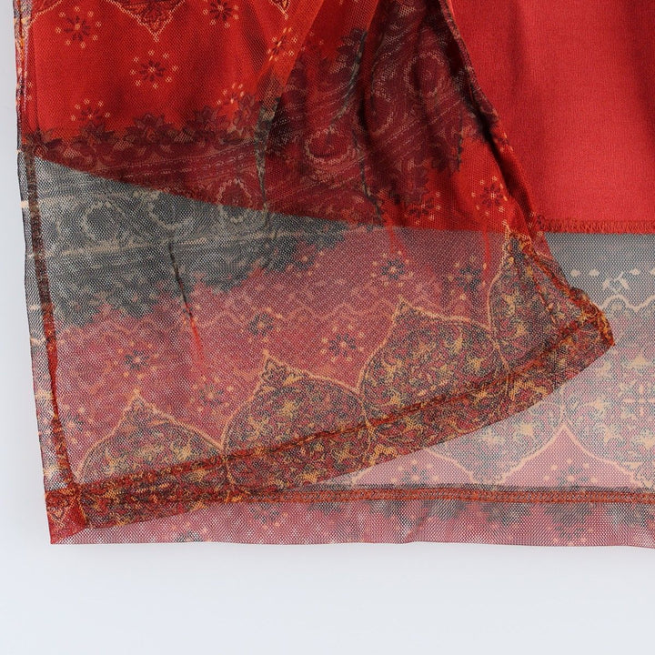NEXT TO LOVE all-over print long tight skirt, made in the USA, women's size M equivalent. polyester red type Vintage Second Hand