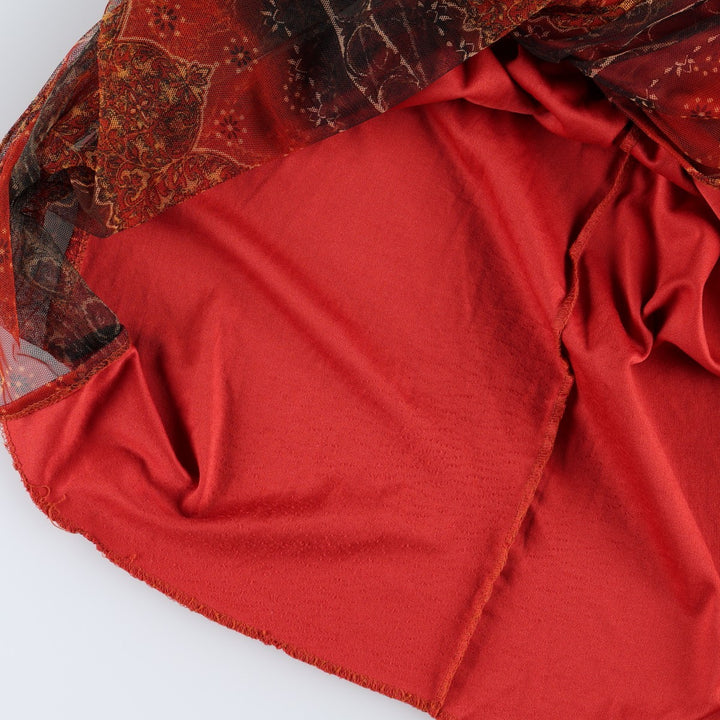 NEXT TO LOVE all-over print long tight skirt, made in the USA, women's size M equivalent. polyester red type Vintage Second Hand