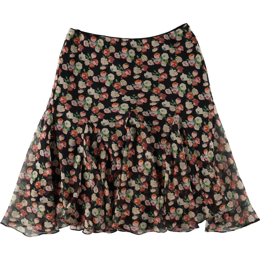 Ralph Lauren floral print half-length flared skirt, women's size M (approx.) polyester black type Vintage Second Hand