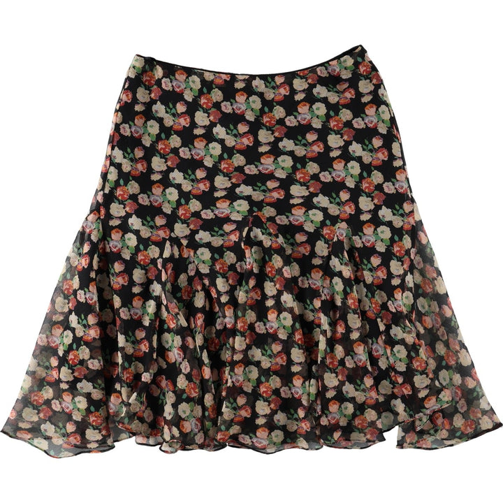 Ralph Lauren floral print half-length flared skirt, women's size M (approx.) polyester black type Vintage Second Hand