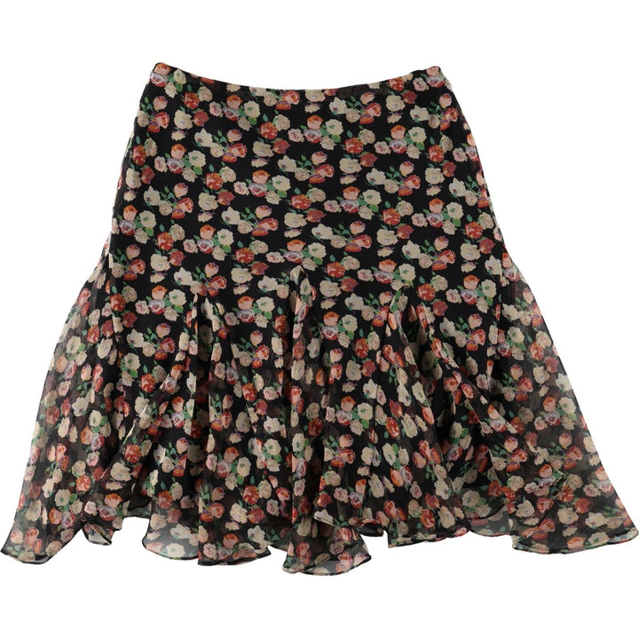 Ralph Lauren floral print half-length flared skirt, women's size M (approx.) polyester black type Vintage Second Hand