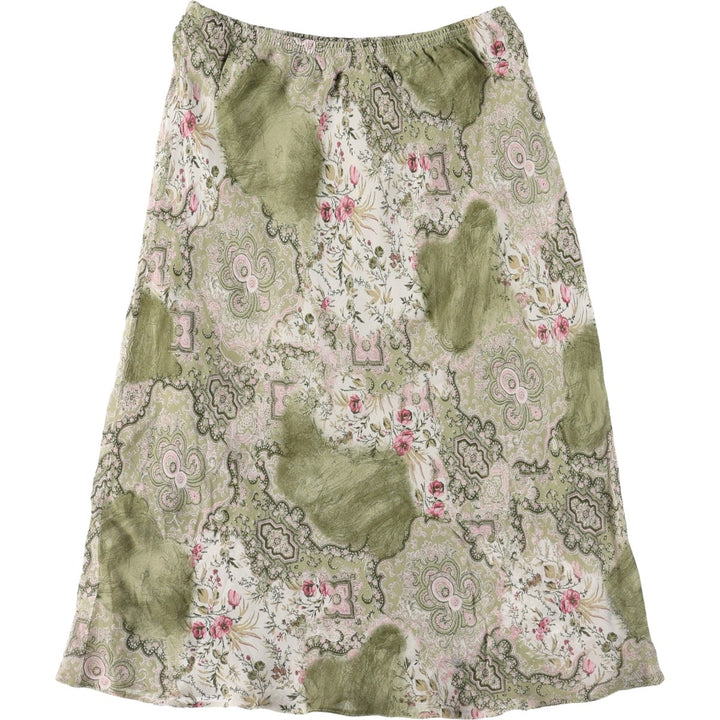 All-over botanical pattern, half-length A-line skirt, made in France, women's size M equivalent. Viscose green type yellow green Vintage Second Hand