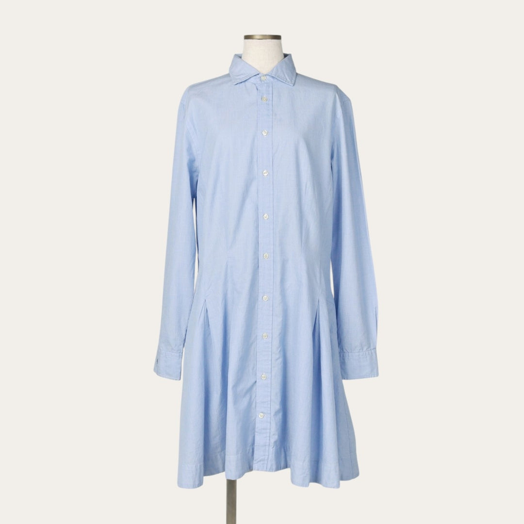 Ralph Lauren POLO RALPH LAUREN Half-Length Long-Sleeve Flared Shirt Dress, Women's Size M (approx.) cotton Blue type light blue Vintage Second Hand