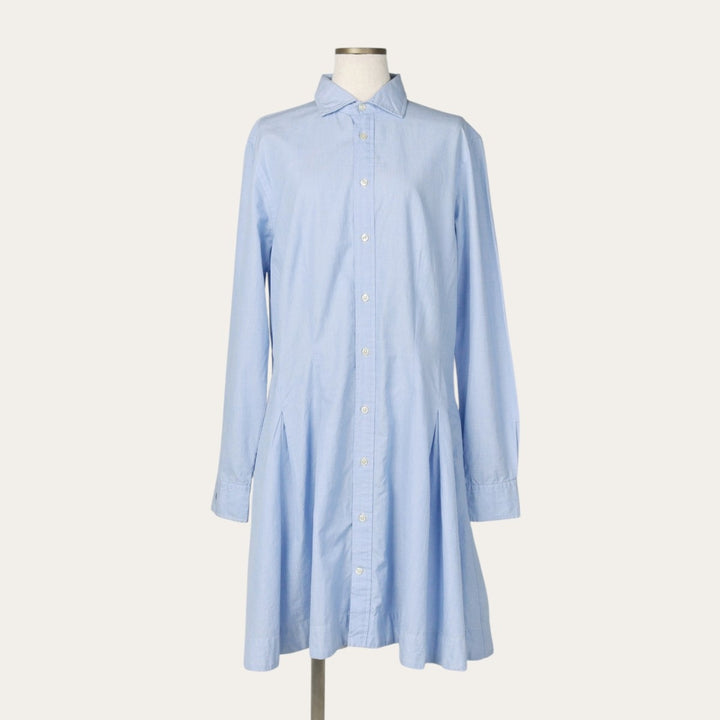 Ralph Lauren POLO RALPH LAUREN Half-Length Long-Sleeve Flared Shirt Dress, Women's Size M (approx.) cotton Blue type light blue Vintage Second Hand
