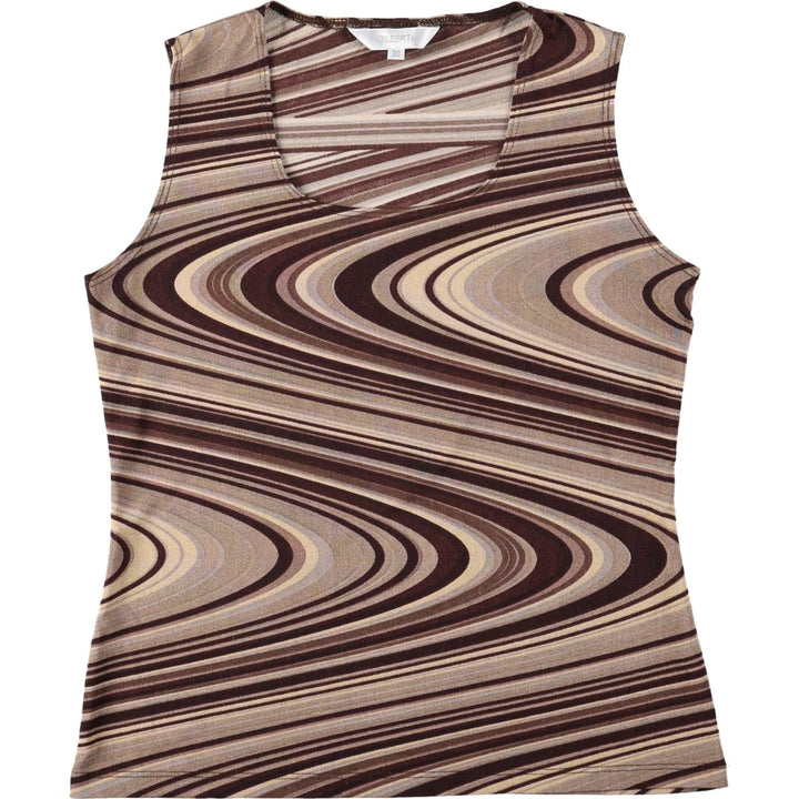 GILBERT all-over print sleeveless top, women's size S (approx.) unclear brown type Vintage Second Hand