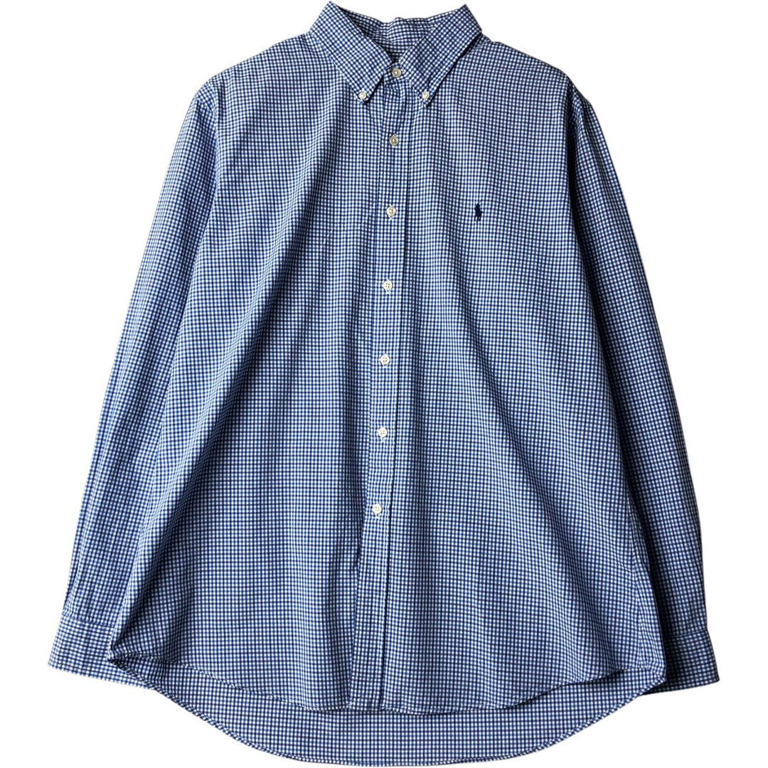 Ralph Lauren CUSTOM FIT Gingham Check Long Sleeve Button Down Check Shirt Men's XL cotton blue type Vintage Second Hand