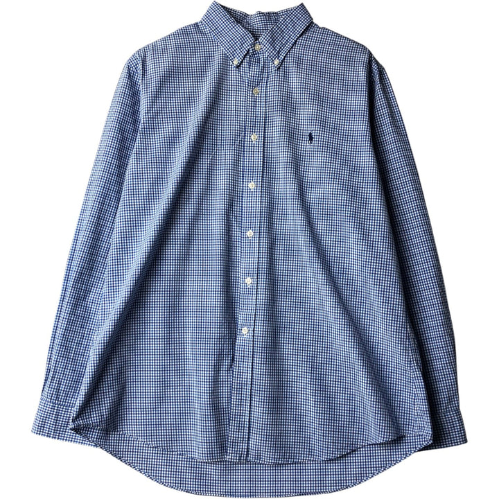 Ralph Lauren CUSTOM FIT Gingham Check Long Sleeve Button Down Check Shirt Men's XL cotton blue type Vintage Second Hand