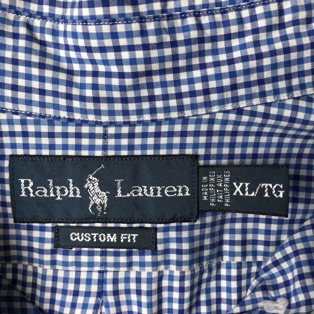 Ralph Lauren CUSTOM FIT Gingham Check Long Sleeve Button Down Check Shirt Men's XL cotton blue type Vintage Second Hand