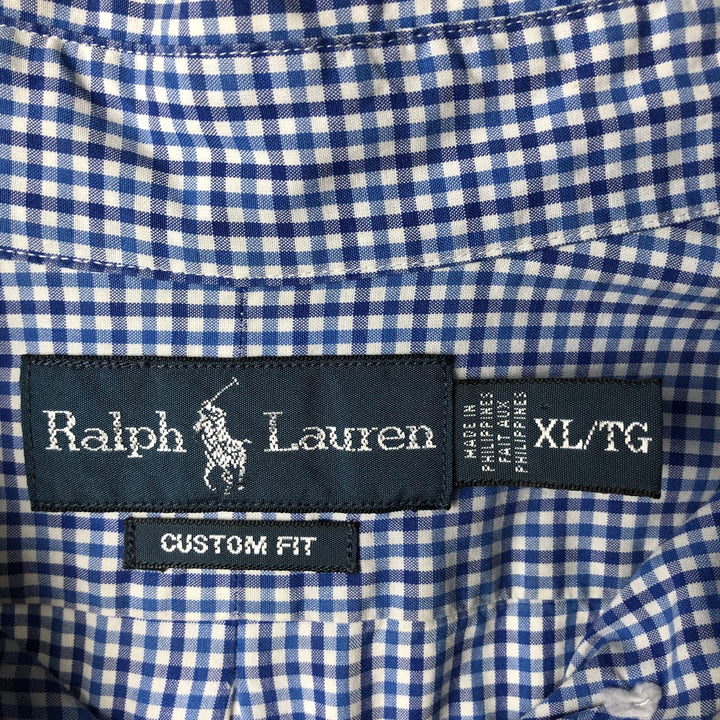 Ralph Lauren CUSTOM FIT Gingham Check Long Sleeve Button Down Check Shirt Men's XL cotton blue type Vintage Second Hand