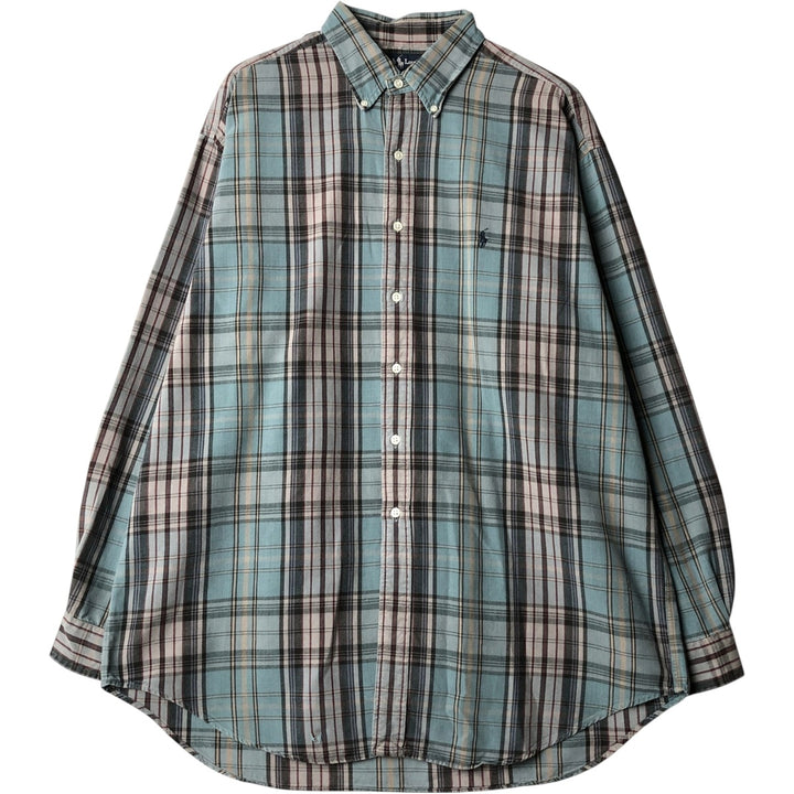 Ralph Lauren BLAKE long sleeve button down check shirt, men's XL size cotton turquoise blue Vintage Second Hand