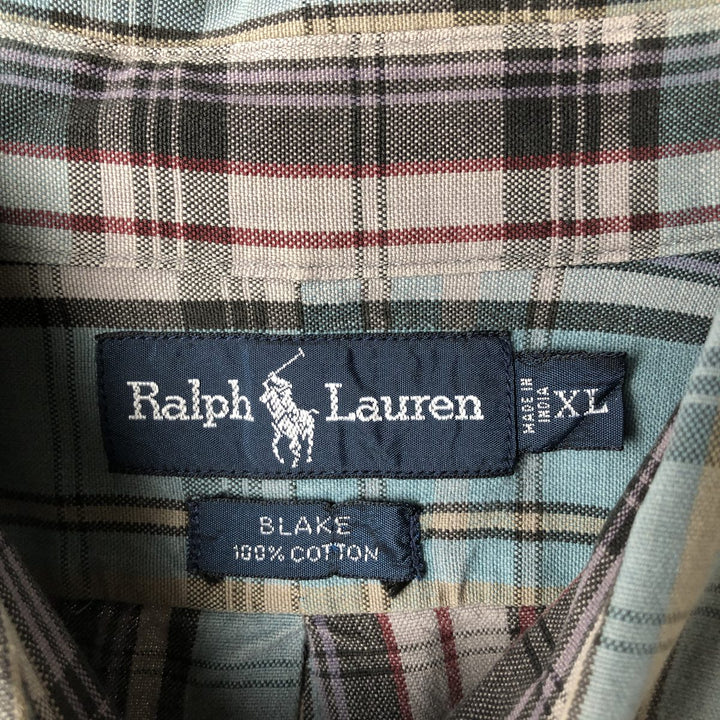 Ralph Lauren BLAKE long sleeve button down check shirt, men's XL size cotton turquoise blue Vintage Second Hand