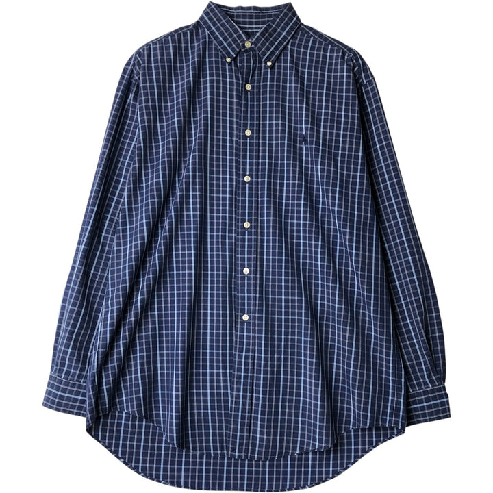 Ralph Lauren YARMOUTH Long Sleeve Button-Down Check Shirt, Men's Size L cotton navy blue type Vintage Second Hand