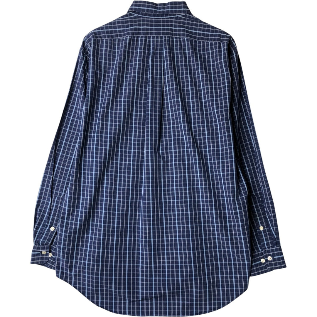 Ralph Lauren YARMOUTH Long Sleeve Button-Down Check Shirt, Men's Size L cotton navy blue type Vintage Second Hand
