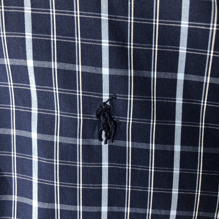 Ralph Lauren YARMOUTH Long Sleeve Button-Down Check Shirt, Men's Size L cotton navy blue type Vintage Second Hand