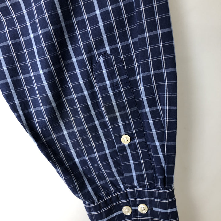 Ralph Lauren YARMOUTH Long Sleeve Button-Down Check Shirt, Men's Size L cotton navy blue type Vintage Second Hand