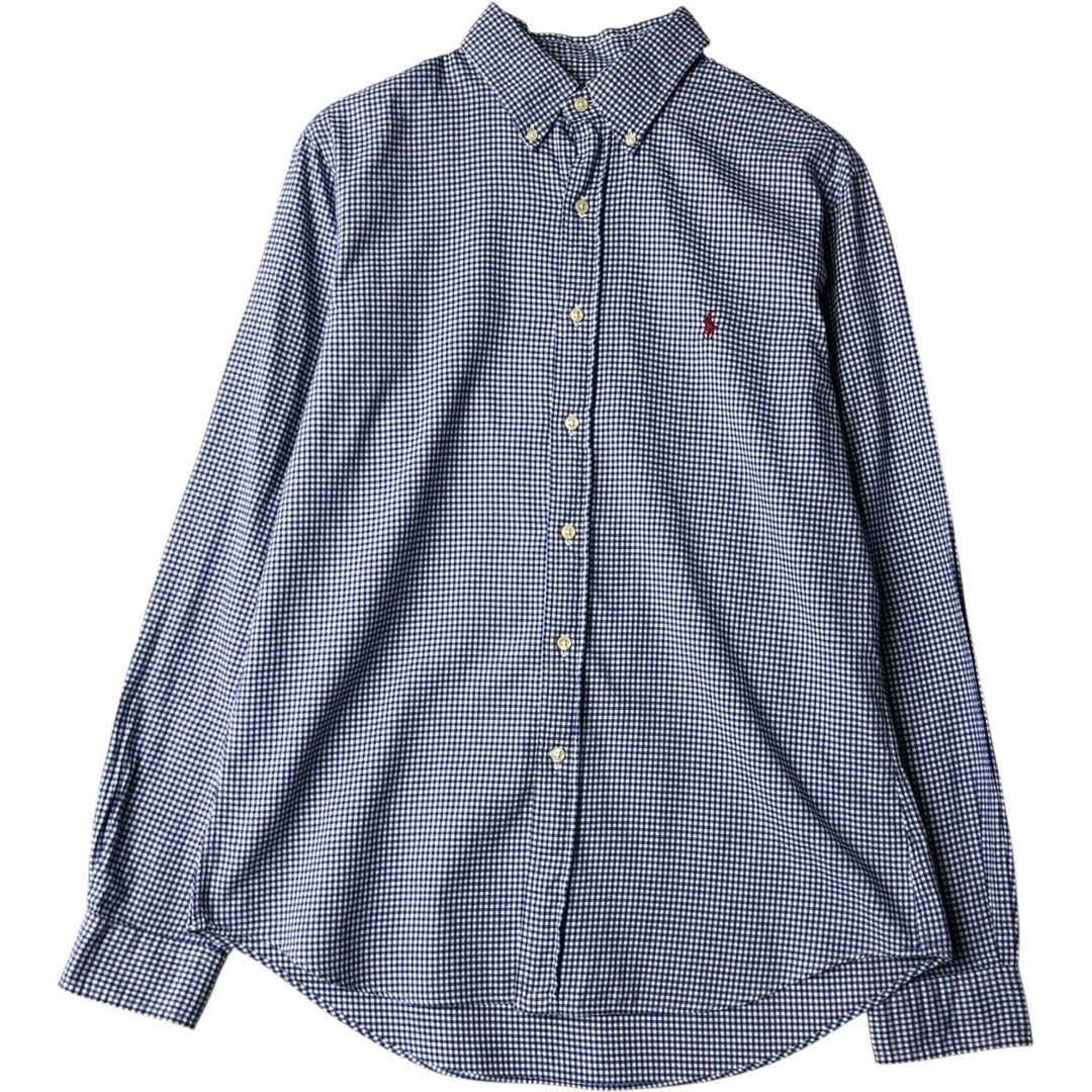 Ralph Lauren Gingham Check Long Sleeve Button-Down Check Shirt, Men's Size L cotton blue type Vintage Second Hand