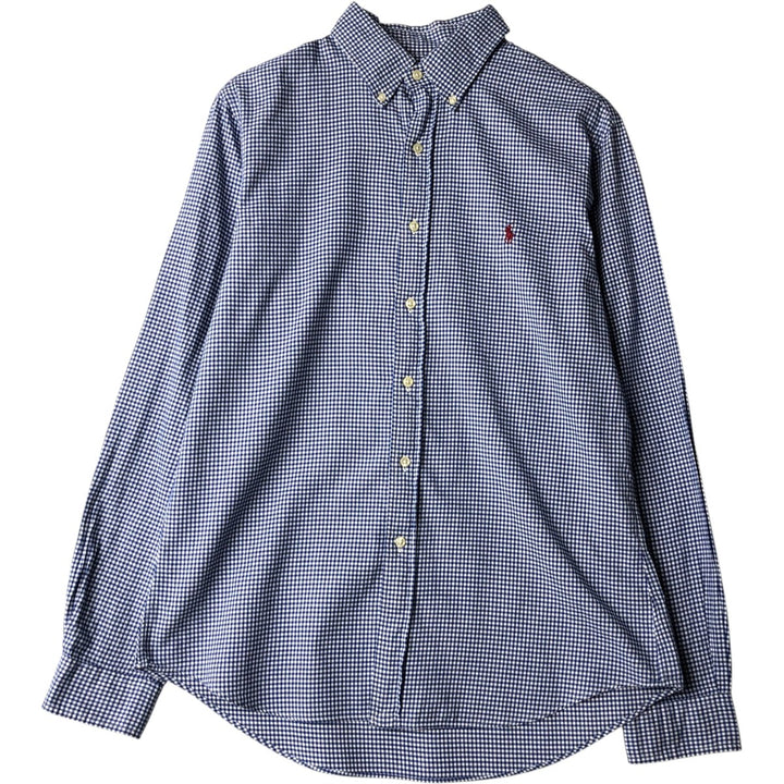Ralph Lauren Gingham Check Long Sleeve Button-Down Check Shirt, Men's Size L cotton blue type Vintage Second Hand