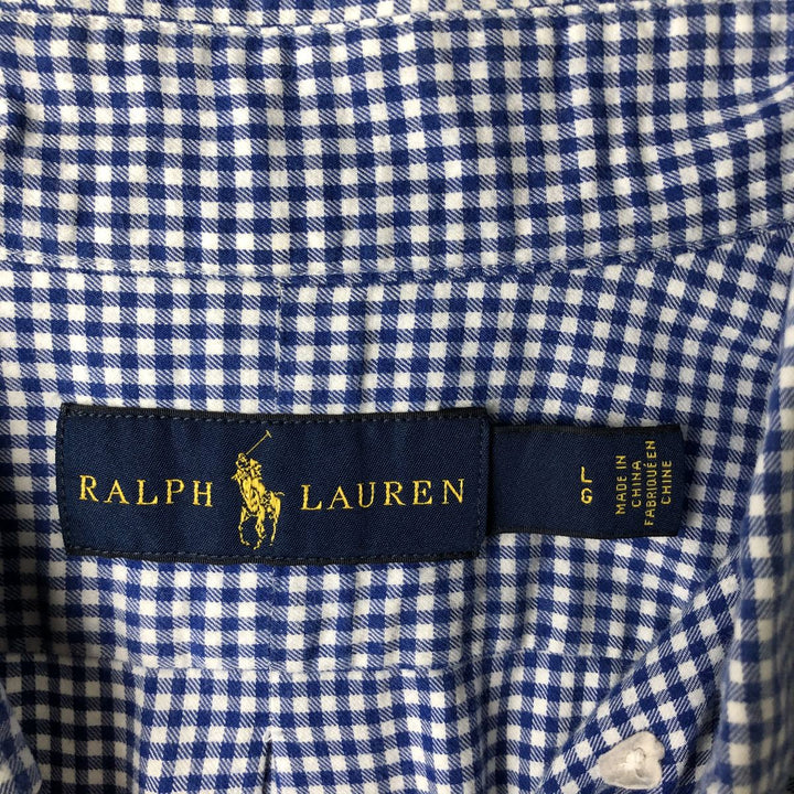 Ralph Lauren Gingham Check Long Sleeve Button-Down Check Shirt, Men's Size L cotton blue type Vintage Second Hand