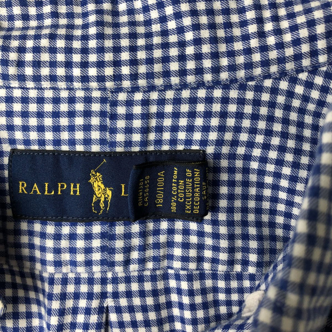 Ralph Lauren Gingham Check Long Sleeve Button-Down Check Shirt, Men's Size L cotton blue type Vintage Second Hand