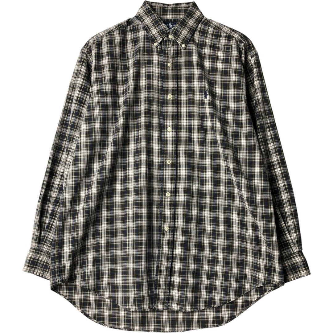Ralph Lauren BLAIRE long sleeve button down check shirt, men's size M cotton Khaki type Vintage Second Hand