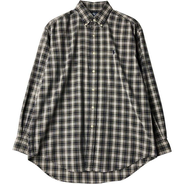 Ralph Lauren BLAIRE long sleeve button down check shirt, men's size M cotton Khaki type Vintage Second Hand