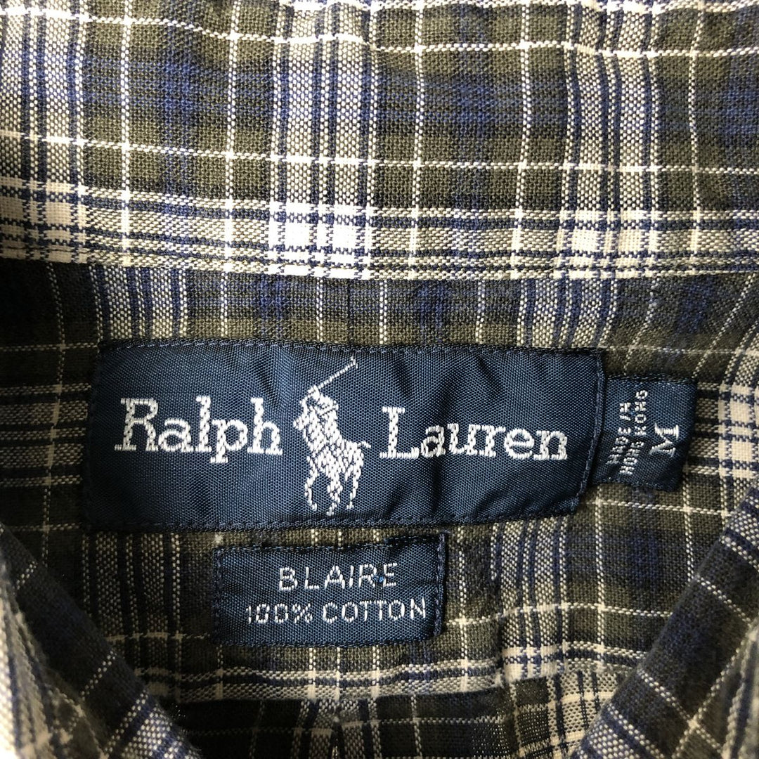 Ralph Lauren BLAIRE long sleeve button down check shirt, men's size M cotton Khaki type Vintage Second Hand