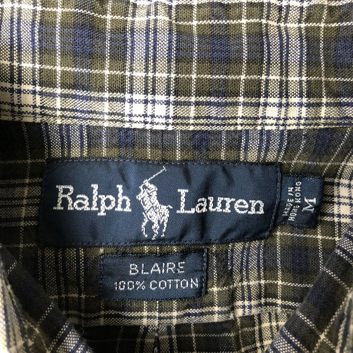 Ralph Lauren BLAIRE long sleeve button down check shirt, men's size M cotton Khaki type Vintage Second Hand