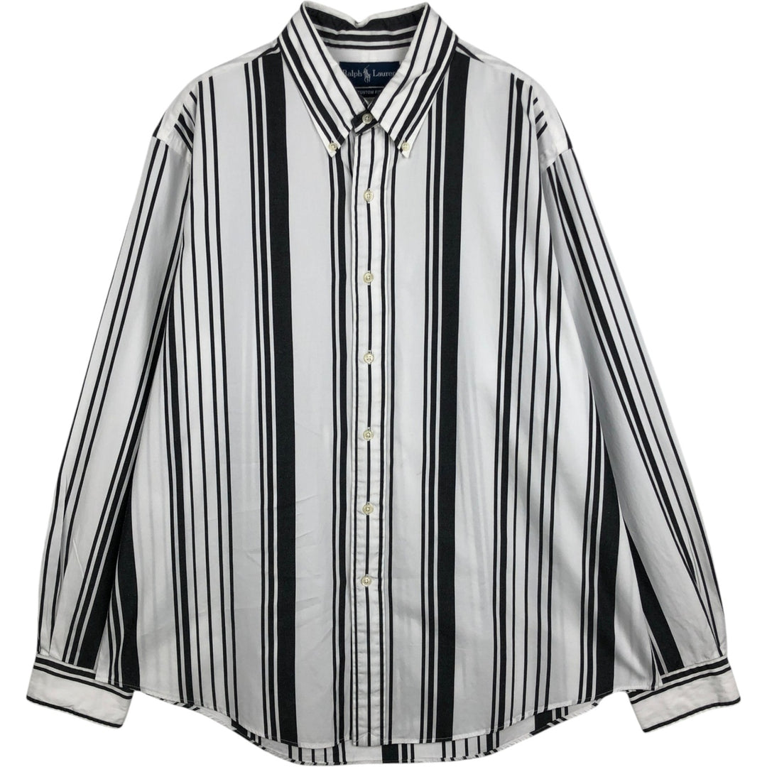 Ralph Lauren CUSTOM FIT Check Pattern Long Sleeve Button-Down Stripe Shirt, Men's Size XL (approx.) cotton white type Vintage Second Hand