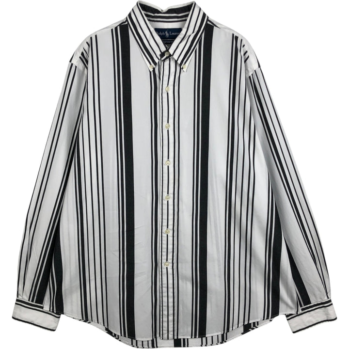 Ralph Lauren CUSTOM FIT Check Pattern Long Sleeve Button-Down Stripe Shirt, Men's Size XL (approx.) cotton white type Vintage Second Hand