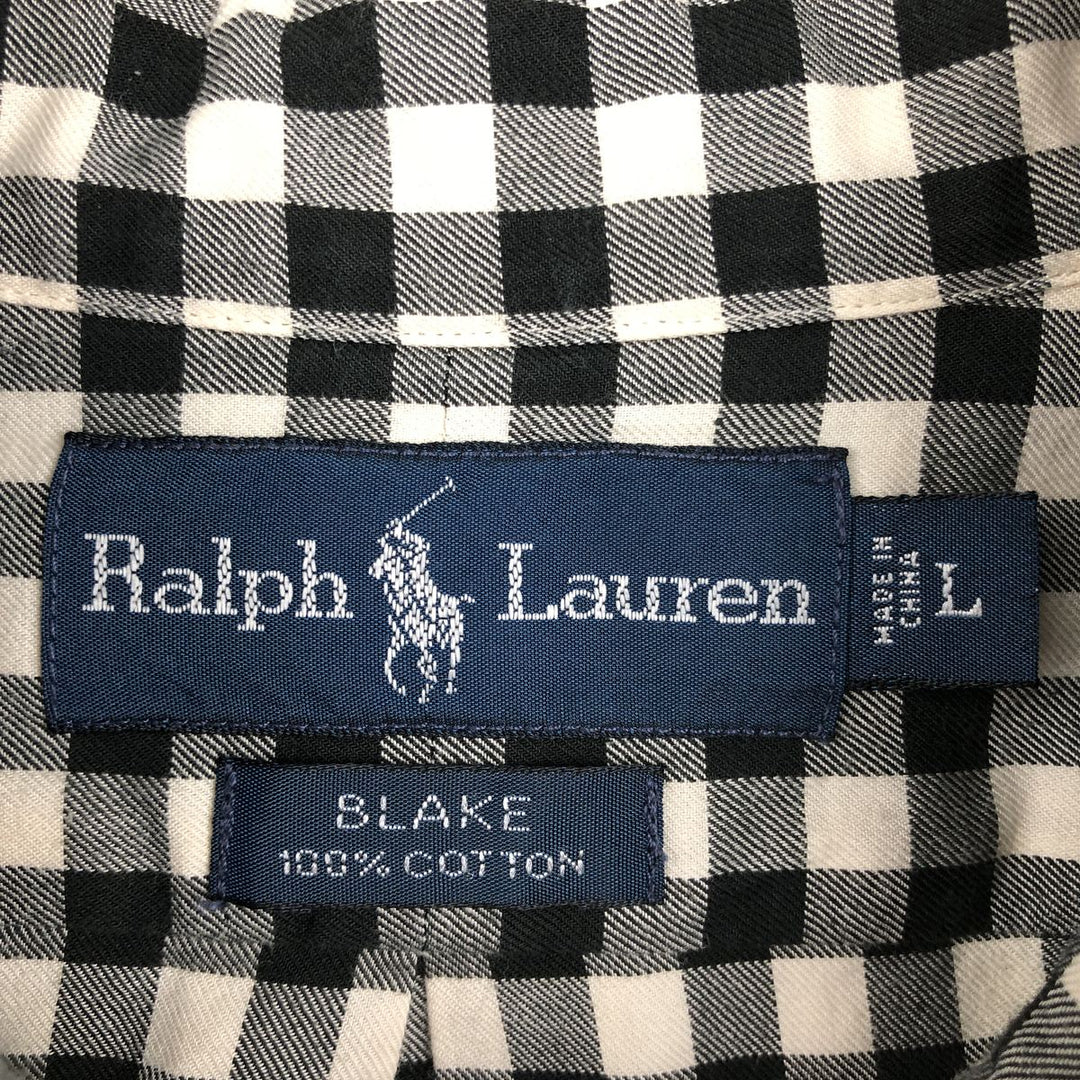 Ralph Lauren BLAKE Checkerboard Long-Sleeve Button-Down Check Shirt, Men's Size L (approx.) cotton white type Vintage Second Hand