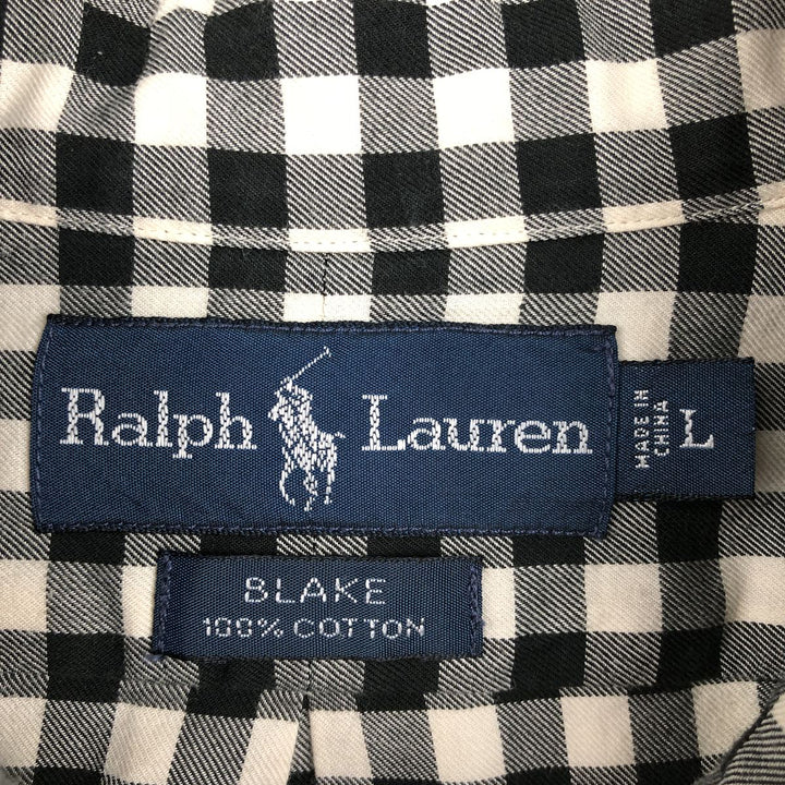 Ralph Lauren BLAKE Checkerboard Long-Sleeve Button-Down Check Shirt, Men's Size L (approx.) cotton white type Vintage Second Hand
