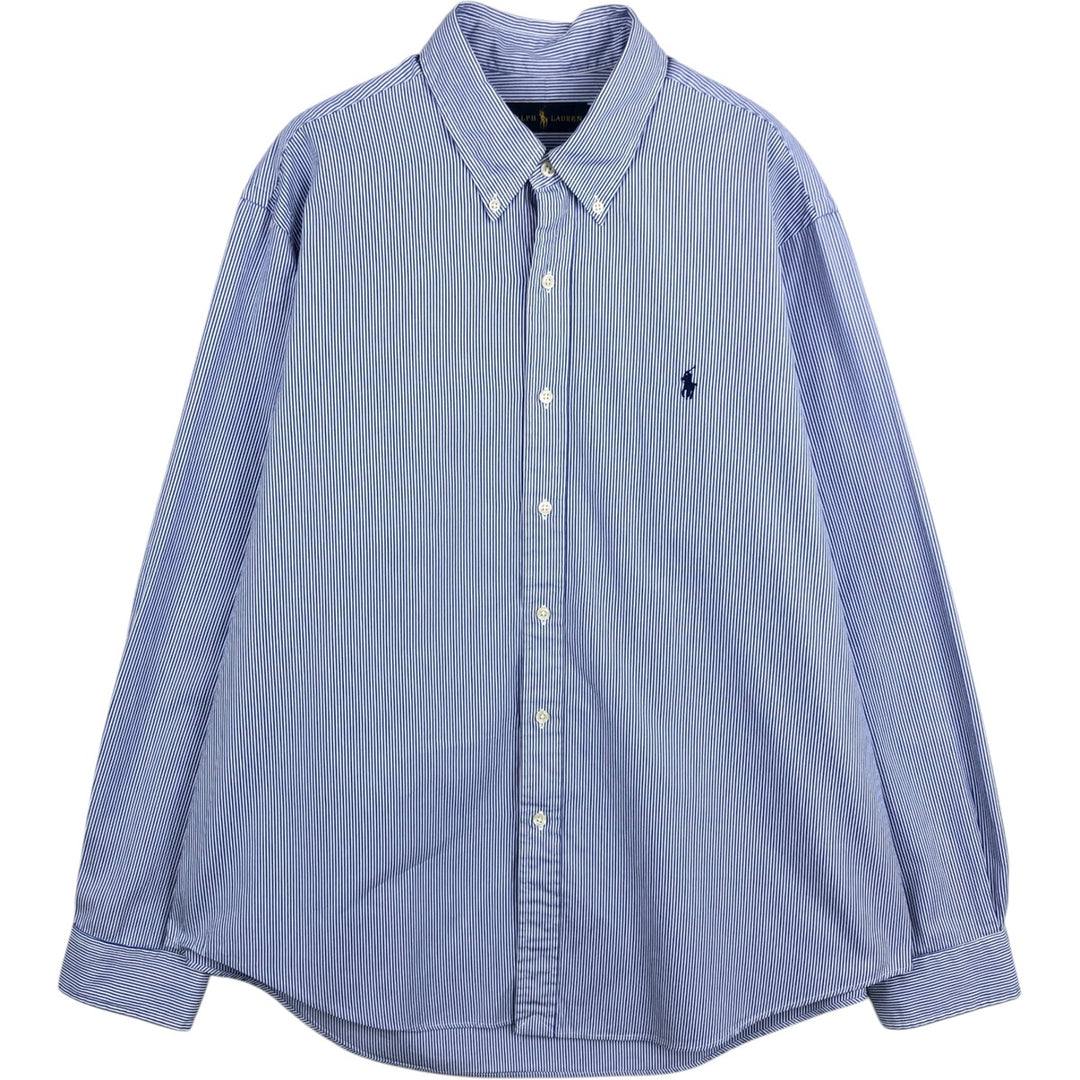 Ralph Lauren long-sleeved button-down striped shirt, men's size XL (approx.) cotton blue type Vintage Second Hand
