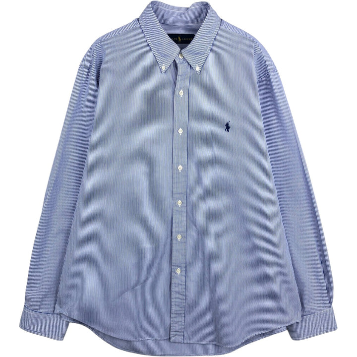 Ralph Lauren long-sleeved button-down striped shirt, men's size XL (approx.) cotton blue type Vintage Second Hand